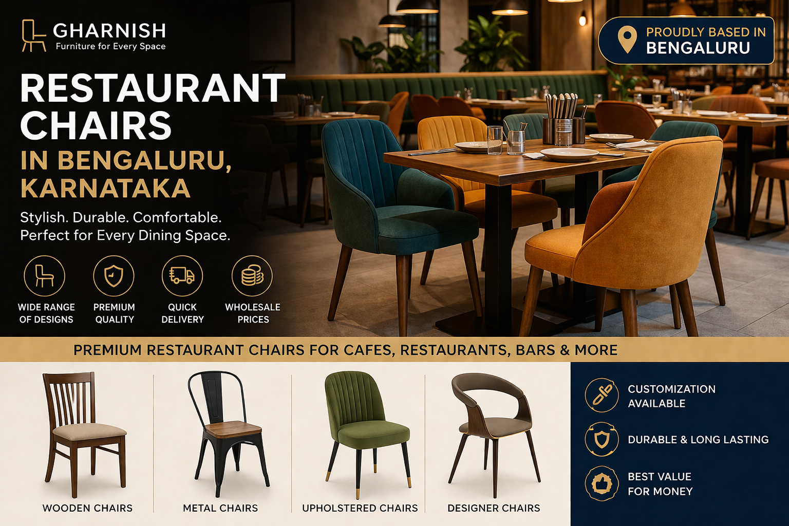 Restaurant Chairs in Bengaluru, Karnataka: Best Quality, Designs & Prices by Gharnish