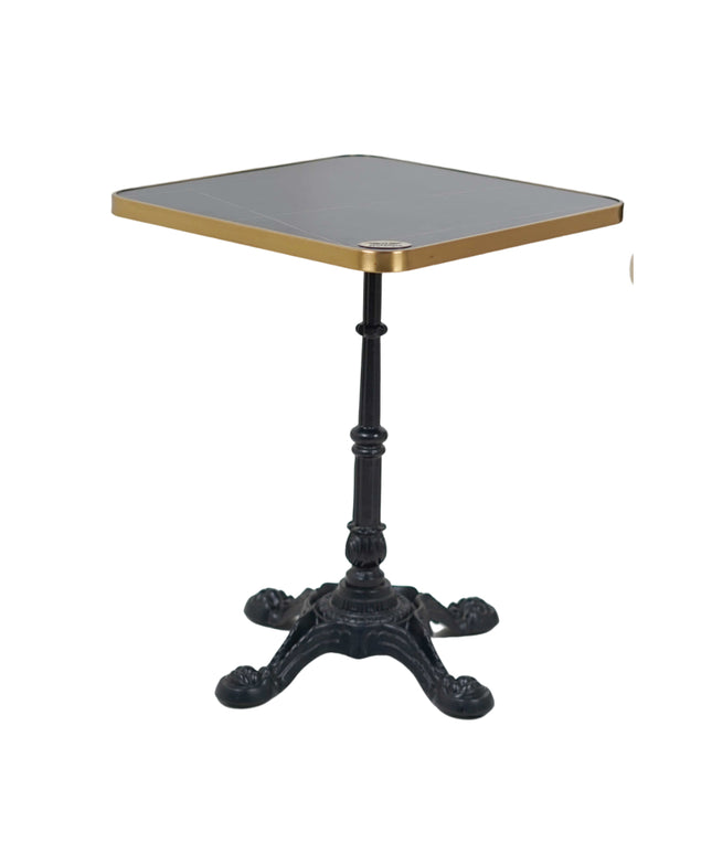 4 Leg Cast Iron Table Base Tile Top With Gold Metal Edge Banding