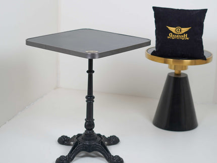 4 Leg Cast Iron Table Base Tile Top With Grey Metal Edge Banding