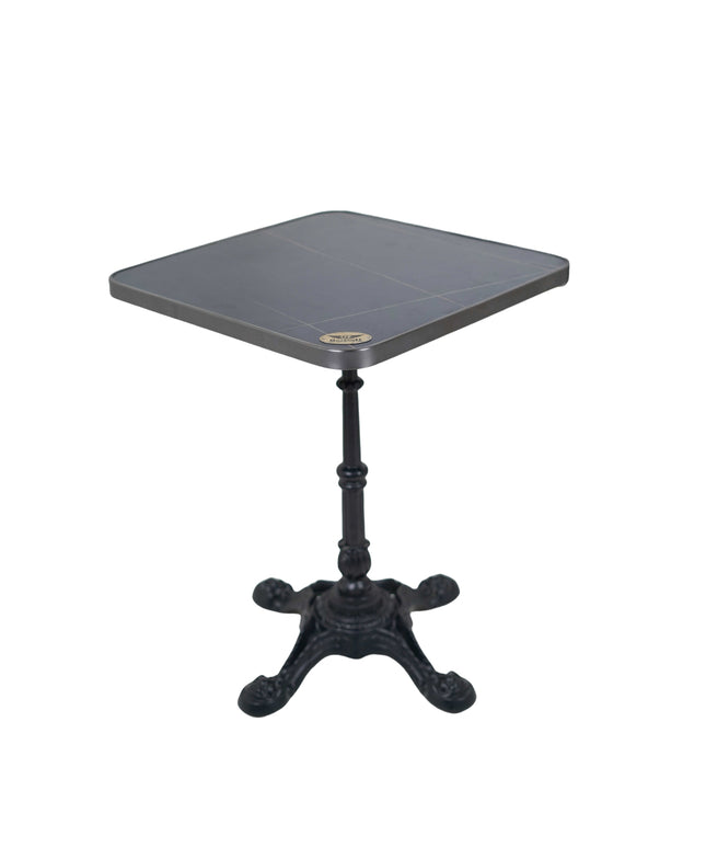 4 Leg Cast Iron Table Base Tile Top With Grey Metal Edge Banding