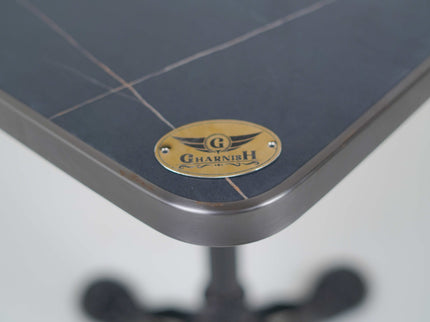 4 Leg Cast Iron Table Base Tile Top With Grey Metal Edge Banding