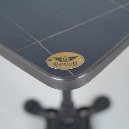 4 Leg Cast Iron Table Base Tile Top With Grey Metal Edge Banding