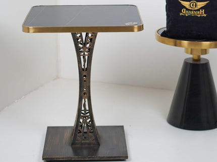 Eifel Table Base Tile Top With Gold Metal Edge Banding