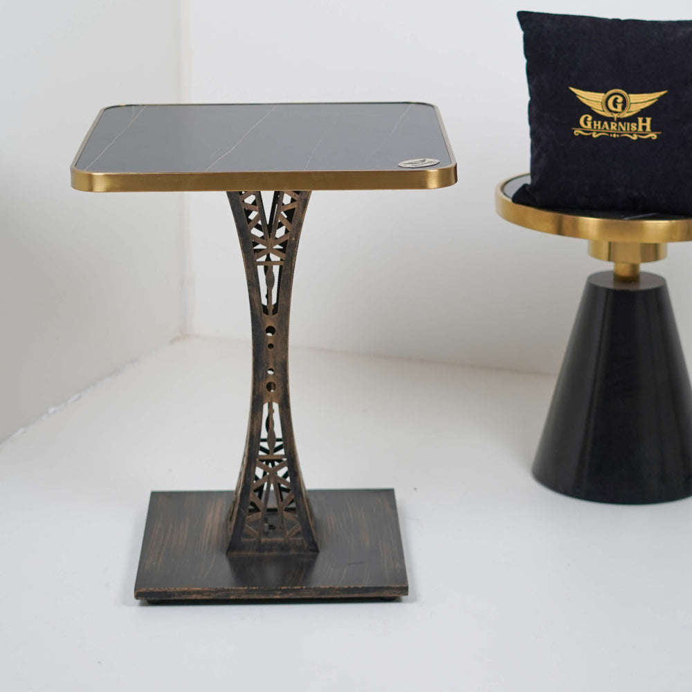 Eifel Table Base Tile Top With Gold Metal Edge Banding