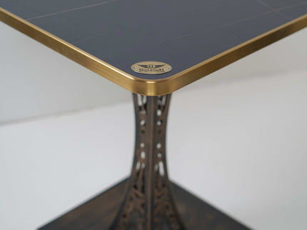 Eifel Table Base Tile Top With Gold Metal Edge Banding