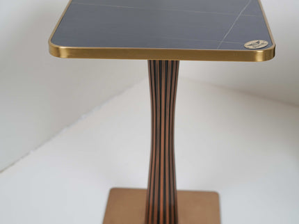 Golden Tree Single Pillar Table Base Tile Top With Gold Metal Edge Banding