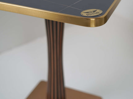 Golden Tree Single Pillar Table Base Tile Top With Gold Metal Edge Banding