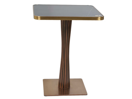 Golden Tree Single Pillar Table Base Tile Top With Gold Metal Edge Banding