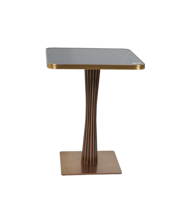 Golden Tree Single Pillar Table Base Tile Top With Gold Metal Edge Banding
