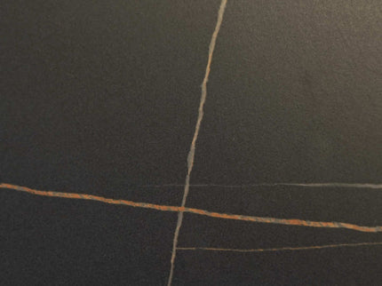 Icon MS Double Pillar Table Base Tile Top With Gold Metal Banding