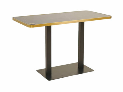 Icon MS Double Pillar Table Base Tile Top With Gold Metal Banding