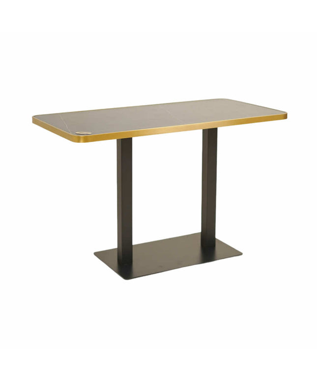 Icon MS Double Pillar Table Base Tile Top With Gold Metal Banding