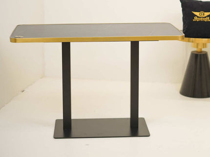 Icon MS Double Pillar Table Base Tile Top With Gold Metal Banding