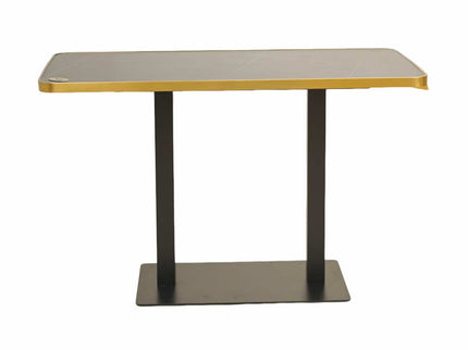 Icon MS Double Pillar Table Base Tile Top With Gold Metal Banding