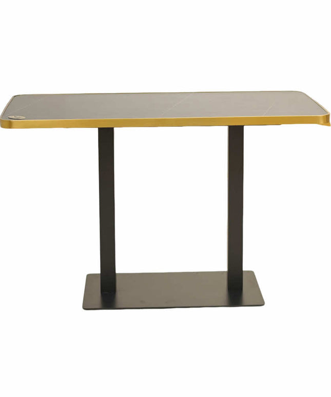 Icon MS Double Pillar Table Base Tile Top With Gold Metal Banding