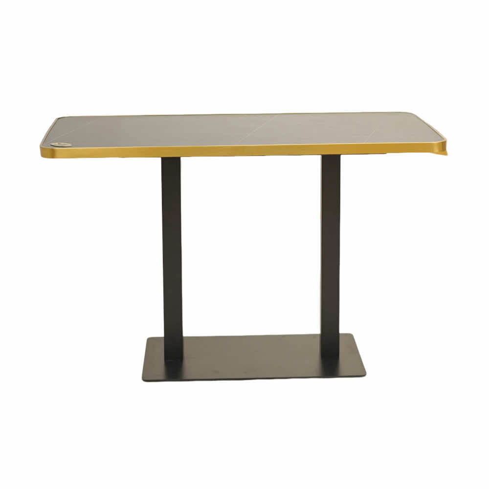 Icon MS Double Pillar Table Base Tile Top With Gold Metal Banding