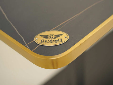 Icon MS Double Pillar Table Base Tile Top With Gold Metal Banding