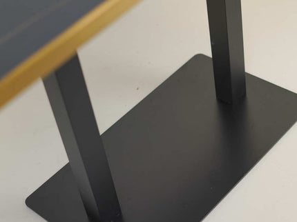 Icon MS Double Pillar Table Base Tile Top With Gold Metal Banding