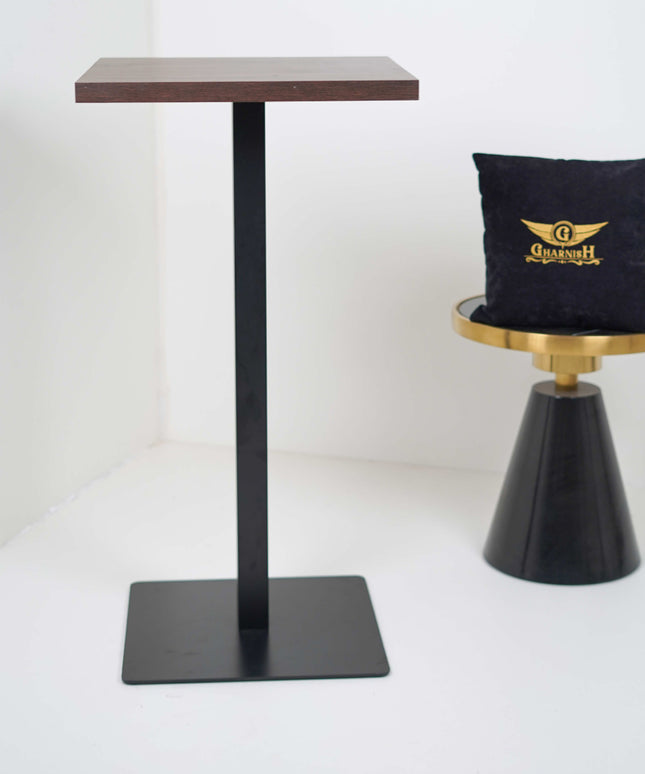 Icon MS Single Pillar Bar Table Base Walnut Top