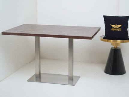 Icon SS Square 4 Seater Table With Walnut Top