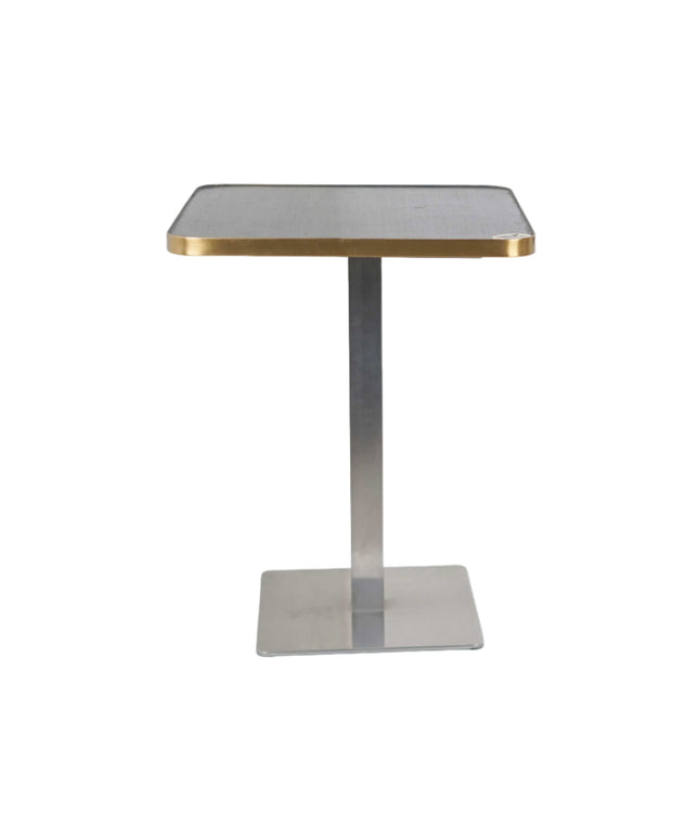 Icon SS Single Pillar Table Base Tile Top With Gold Metal Edge Banding
