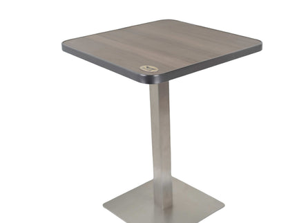 Icon SS Single Pillar Table Base Tile Wooden Top With Grey Metal Edge Banding