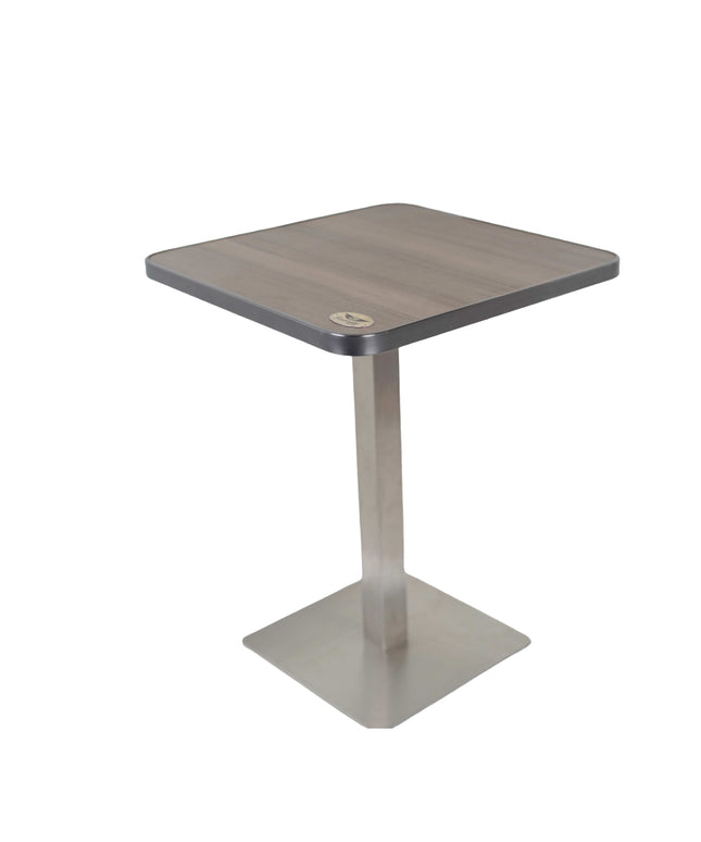 Icon SS Single Pillar Table Base Tile Wooden Top With Grey Metal Edge Banding