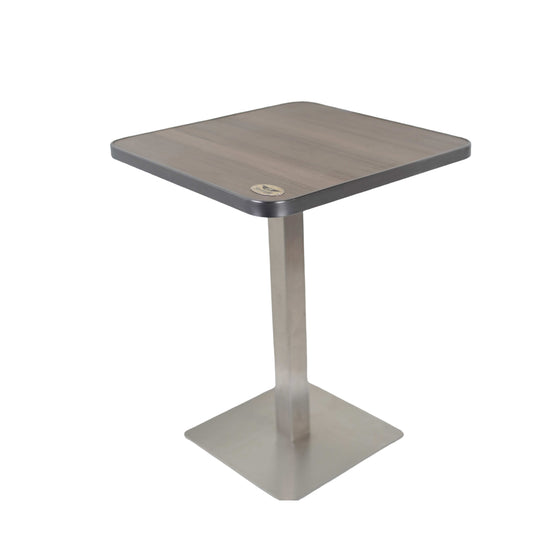 Icon SS Single Pillar Table Base Tile Wooden Top With Grey Metal Edge Banding