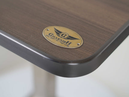 Icon SS Single Pillar Table Base Tile Wooden Top With Grey Metal Edge Banding