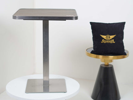 Icon SS Single Pillar Table Base Tile Wooden Top With Grey Metal Edge Banding