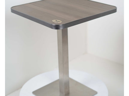 Icon SS Single Pillar Table Base Tile Wooden Top With Grey Metal Edge Banding