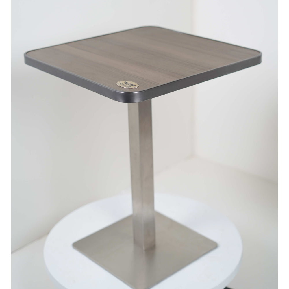 Icon SS Single Pillar Table Base Tile Wooden Top With Grey Metal Edge Banding