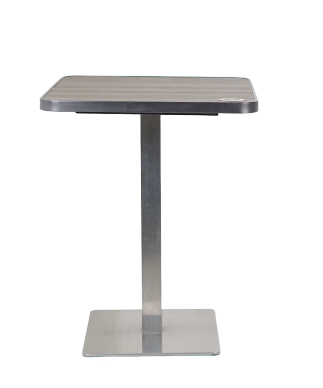 Icon SS Single Pillar Table Base Tile Wooden Top With Grey Metal Edge Banding
