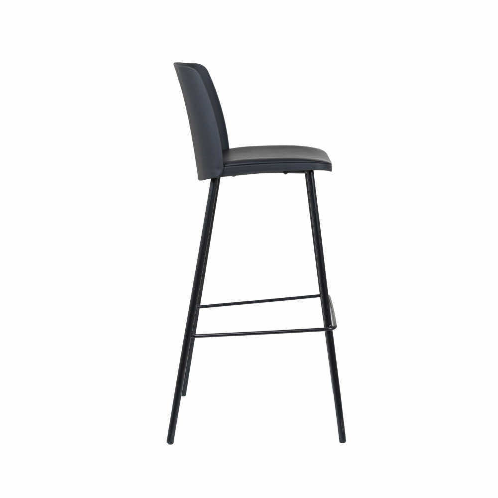 Lander Black Bar Stool with Cushion and Solid Pipe