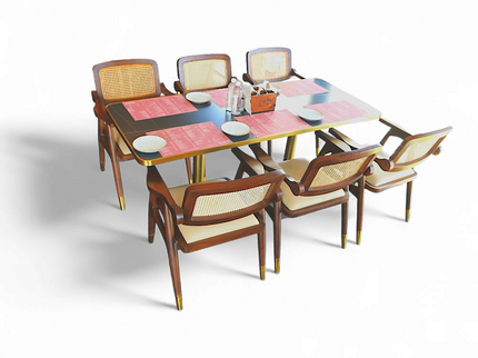 Rattan Box 6 Seater Set With Gold Table