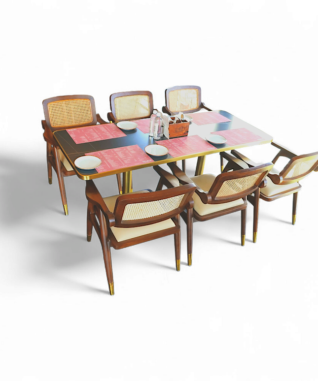 Rattan Box 6 Seater Set With Gold Table