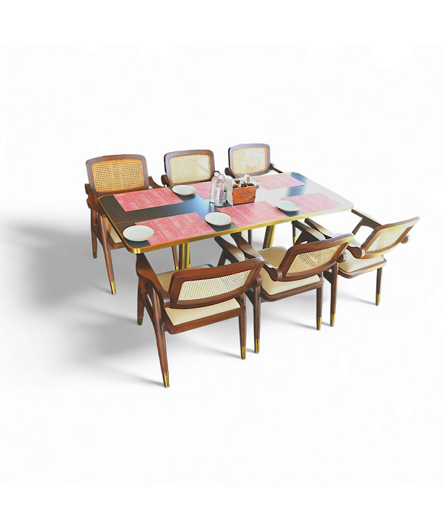 Rattan Box 6 Seater Set With Gold Table