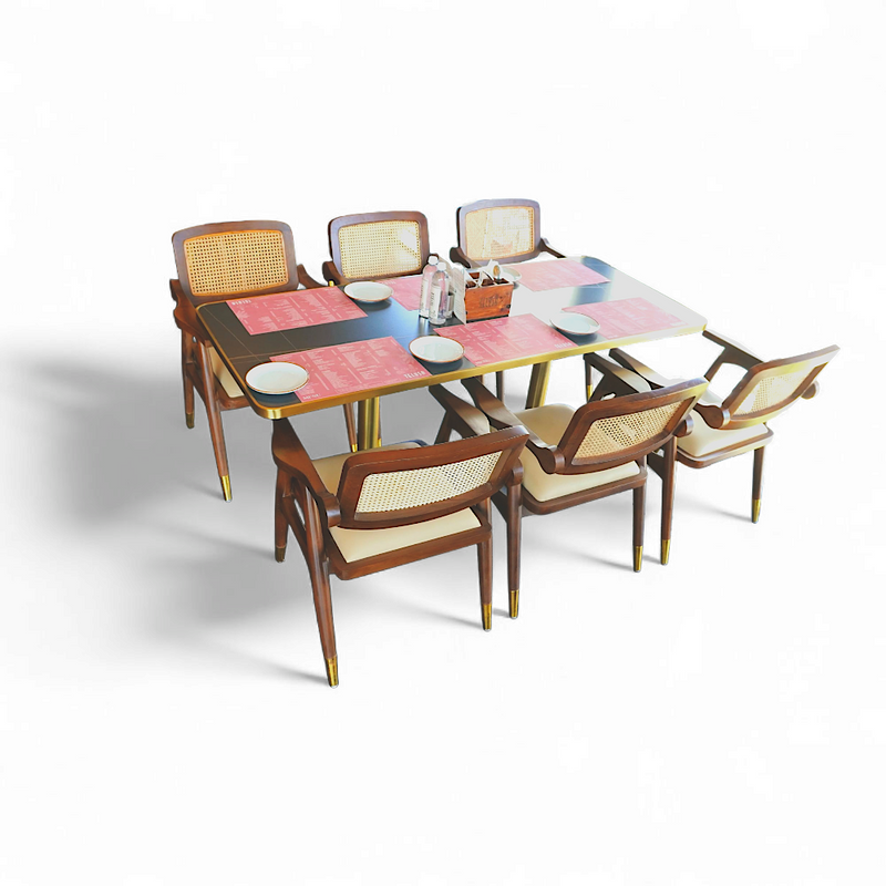 Rattan Box 6 Seater Set With Gold Table