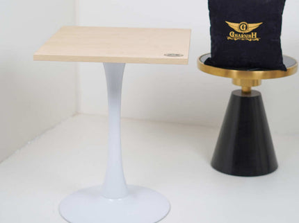 White Pole Table Base Beige Top For Cafe