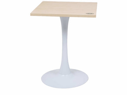 White Pole Table Base Beige Top For Cafe