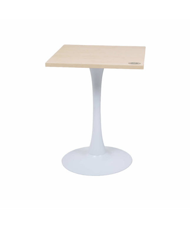 White Pole Table Base Beige Top For Cafe