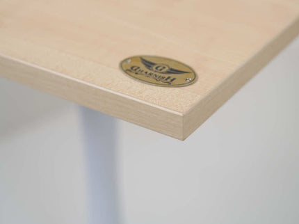 White Pole Table Base Beige Top For Cafe