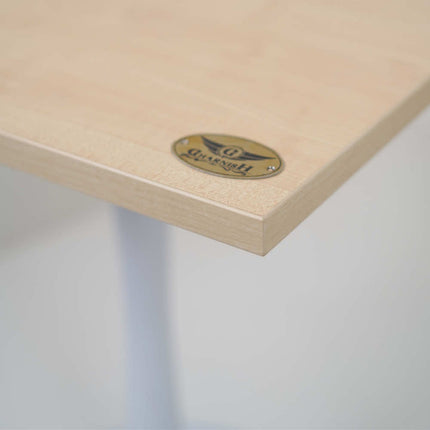 White Pole Table Base Beige Top For Cafe