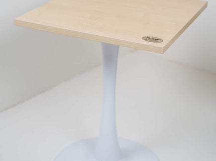 White Pole Table Base Beige Top For Cafe