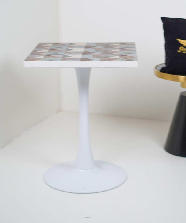 2 Seater White Pole Table With Designer Top