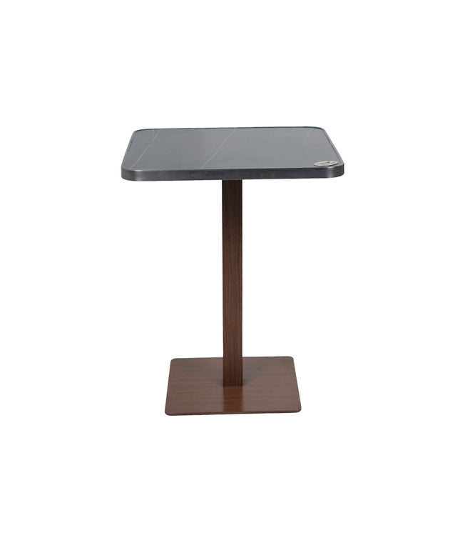 Wooden Texture Flat Table Base Tile Top With Grey Metal Edge Banding