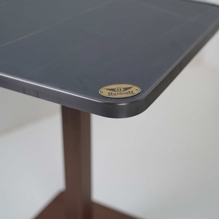 Wooden Texture Flat Table Base Tile Top With Grey Metal Edge Banding