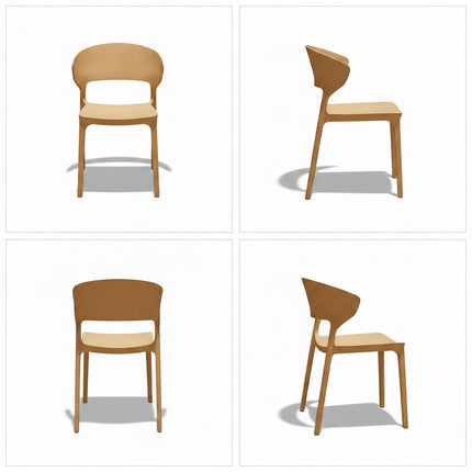 Gharnish Astra tan PVC chair with modern curved back and ergonomic seat, ideal for cafes and restaurants.