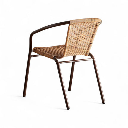 Gharnish Jupiter Prime outdoor chair with woven rope seat and back, dark metal frame. Modern design.