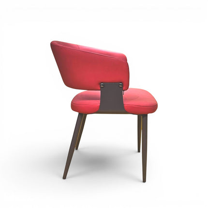 Gharnish red velvet dining chair with stitched back and metal legs